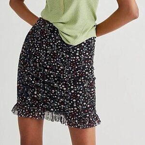 Free People Romi Mesh Mini Skirt - Black Floral - Medium - New w/ Original Tag